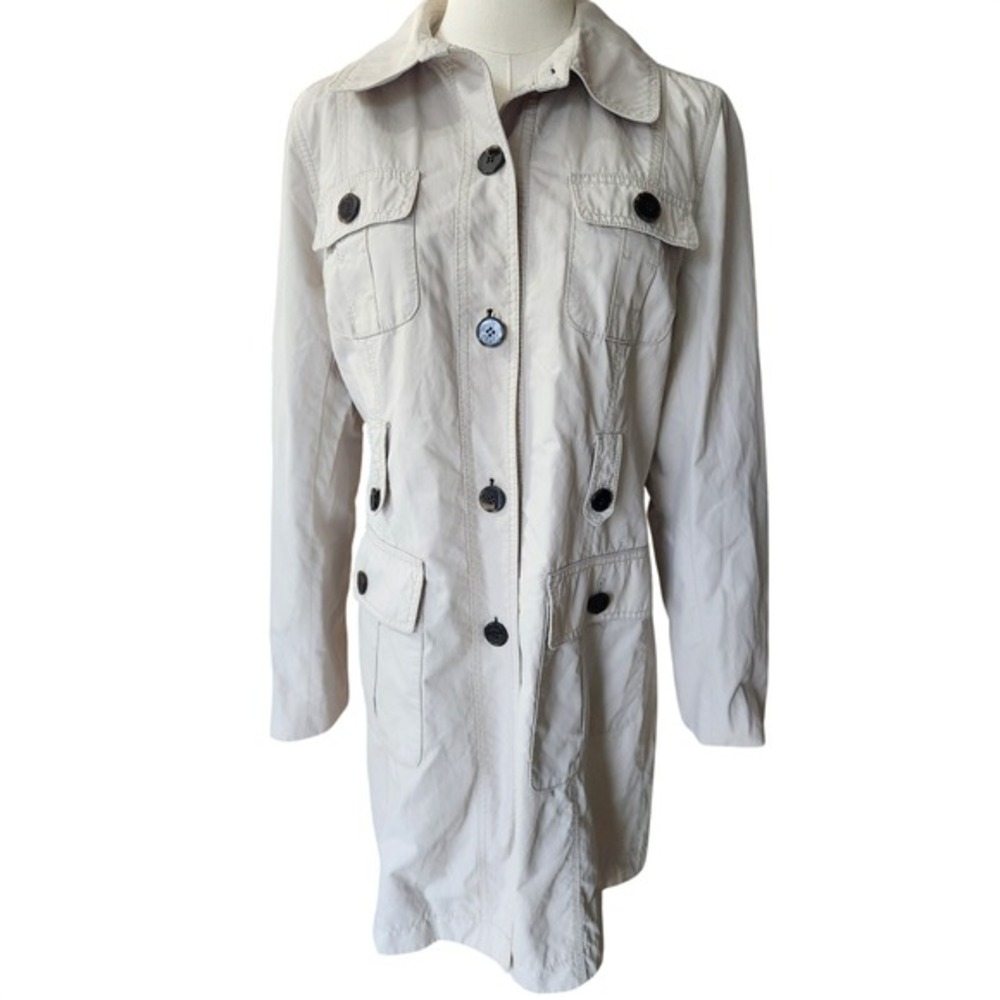 Ann Taylor LOFT Beige Utility Jacket Button Front Long‎ Sleeve Pockets Size M